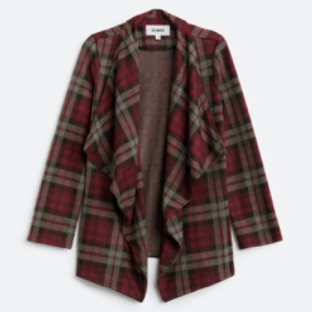 BB Dakota London Plaid Open Drape Knit Jacket